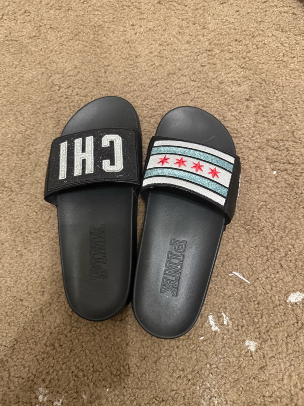 PINK Victoria's Secret Black Slide Sandals Chicago style